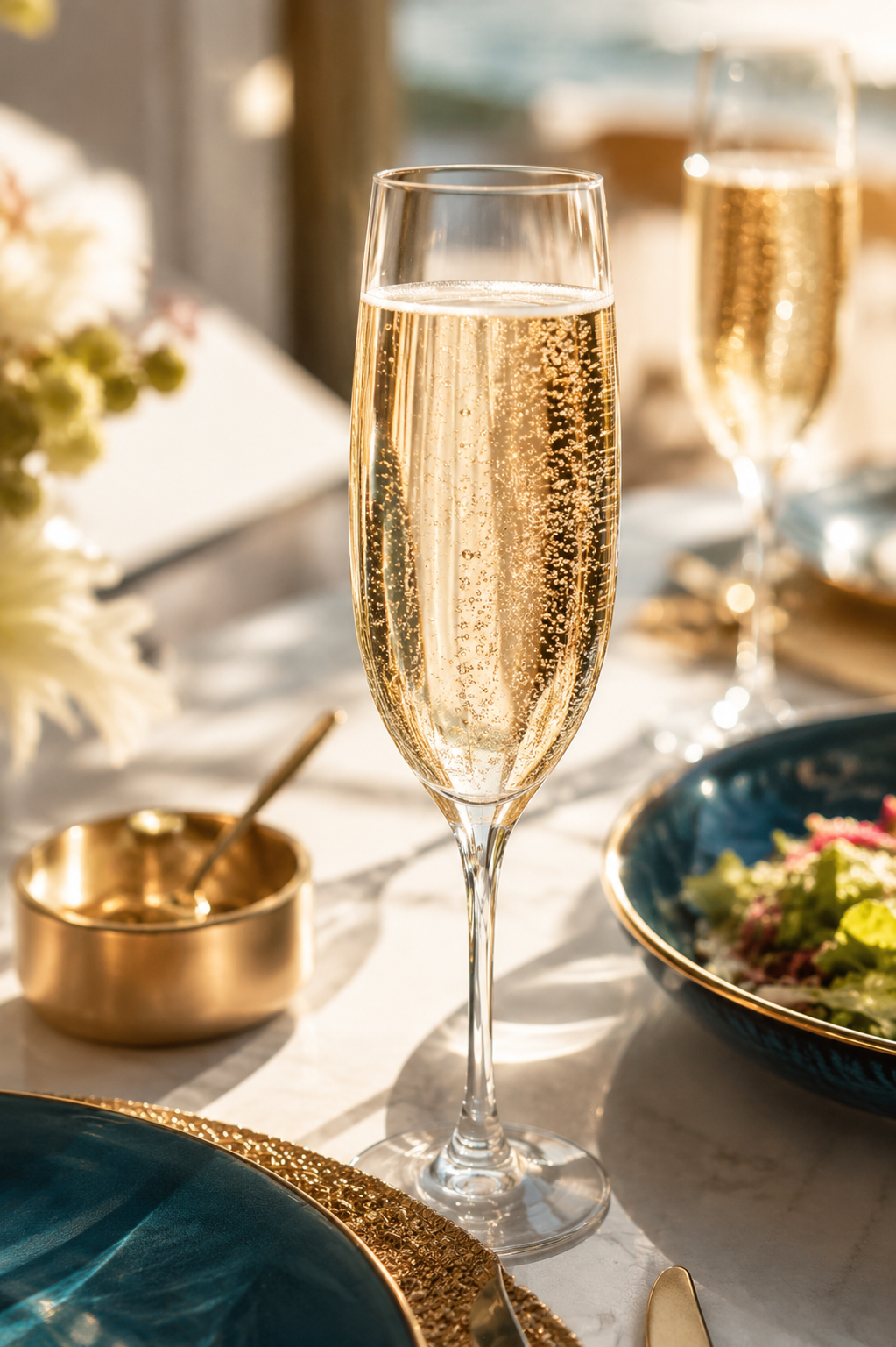 Sparkling wine bubbles in glass